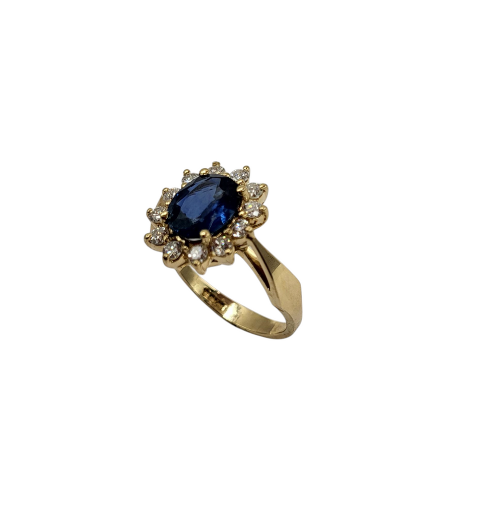 Sapphire and Diamond Halo Ring angle