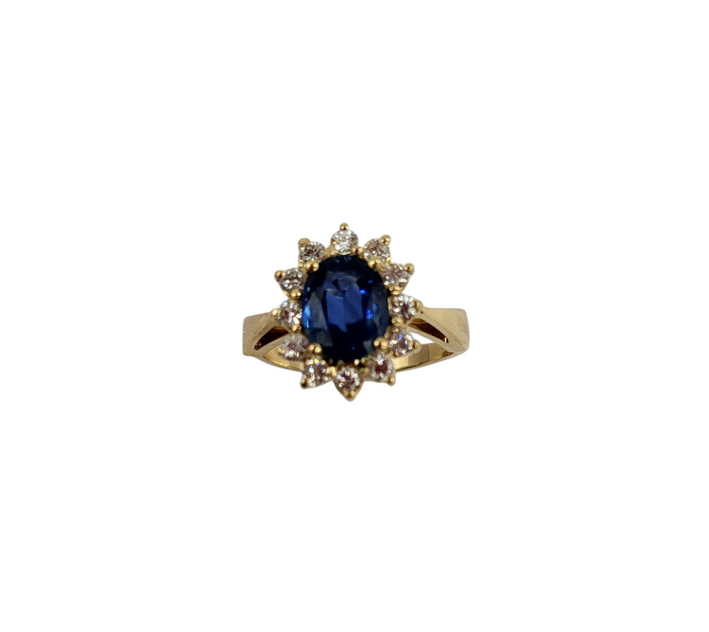 Sapphire and Diamond Halo Ring