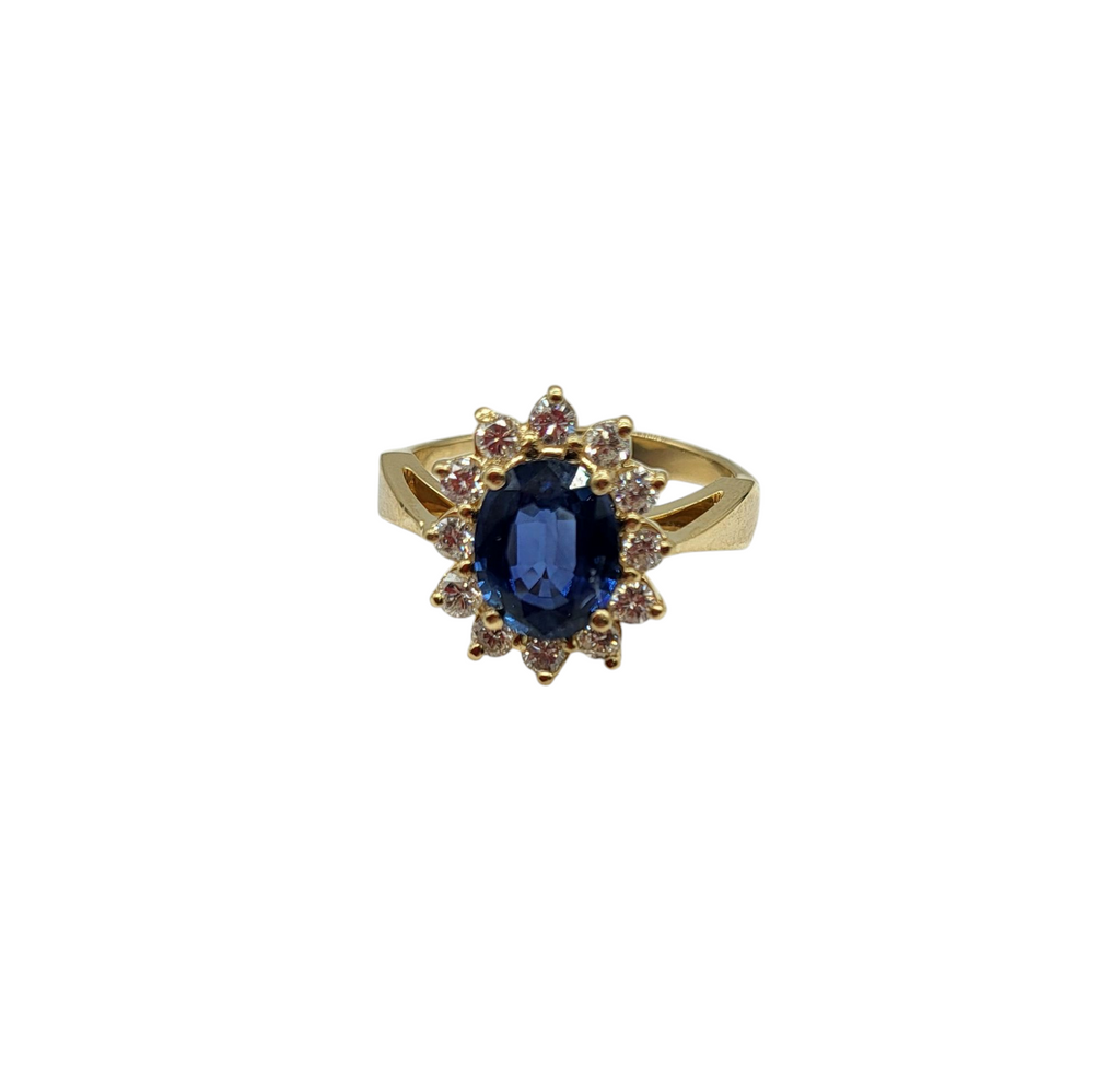 Sapphire and Diamond Halo Ring front