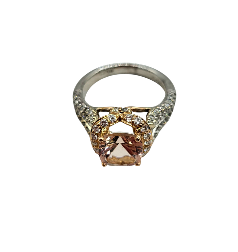 Morganite and Diamond Split Shank Ring stone