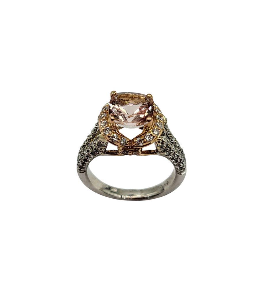 Morganite and Diamond Split Shank Ring under