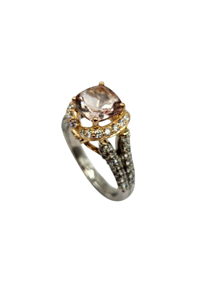 Morganite and Diamond Split Shank Ring