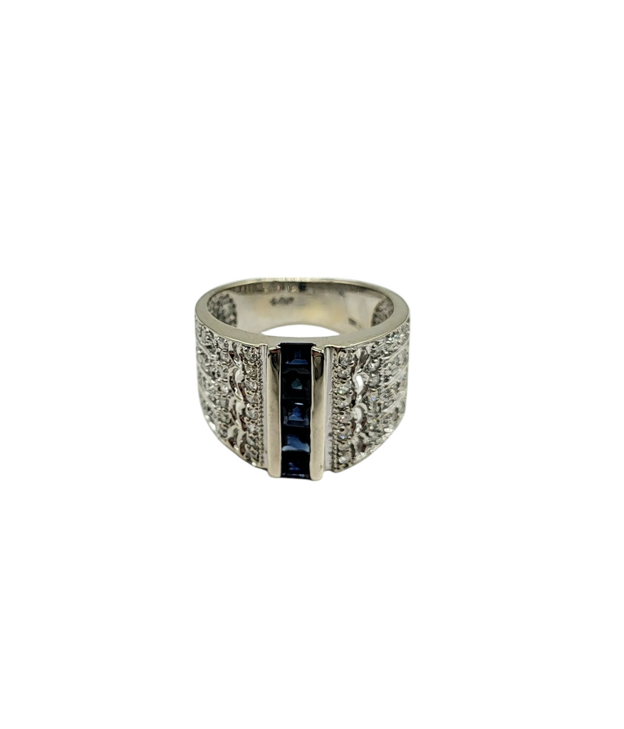 Vintage Sapphire and Diamond Wide Width Ring flat