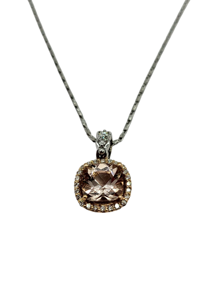 Morganite Pendant with Diamond Halo full