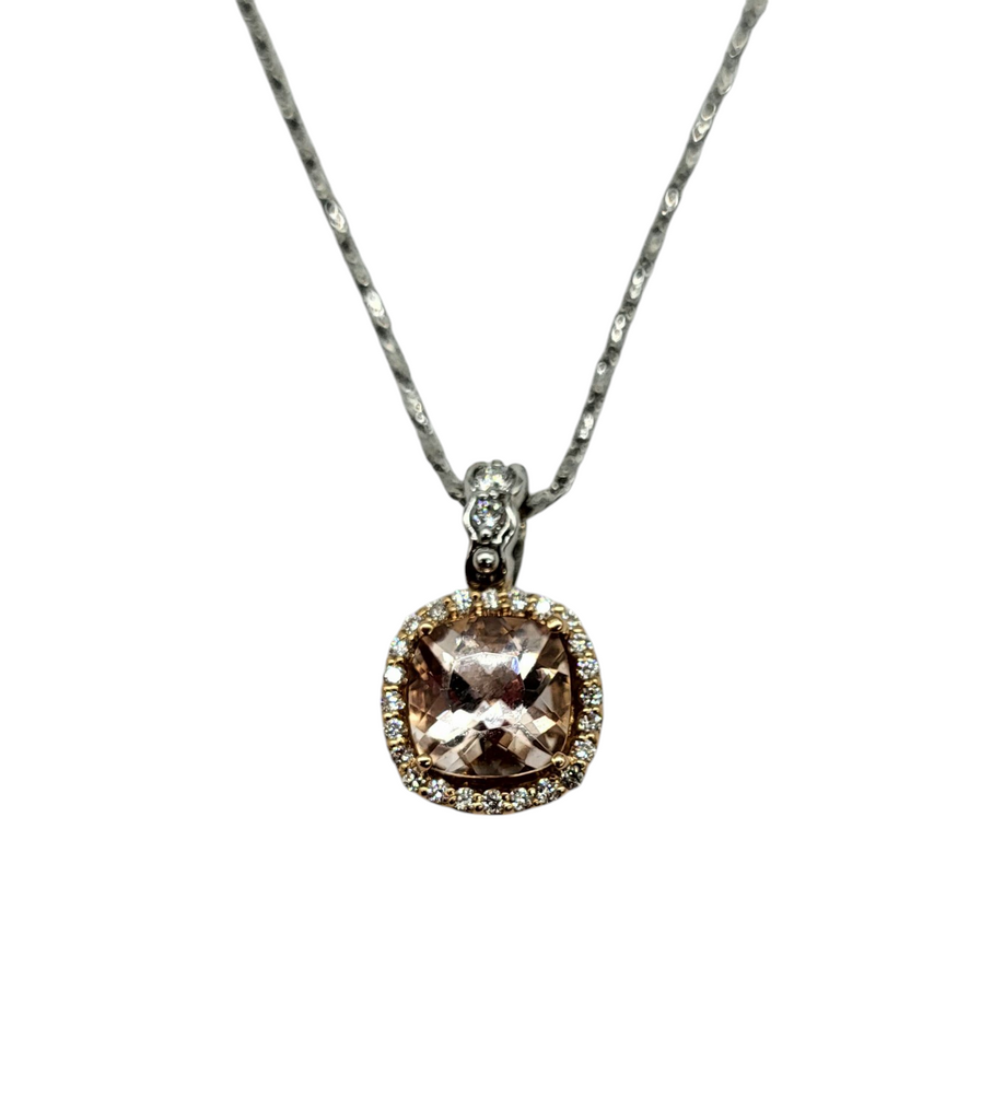 Morganite Pendant with Diamond Halo necklace