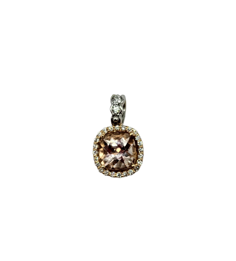 Morganite Pendant with Diamond Halo solo