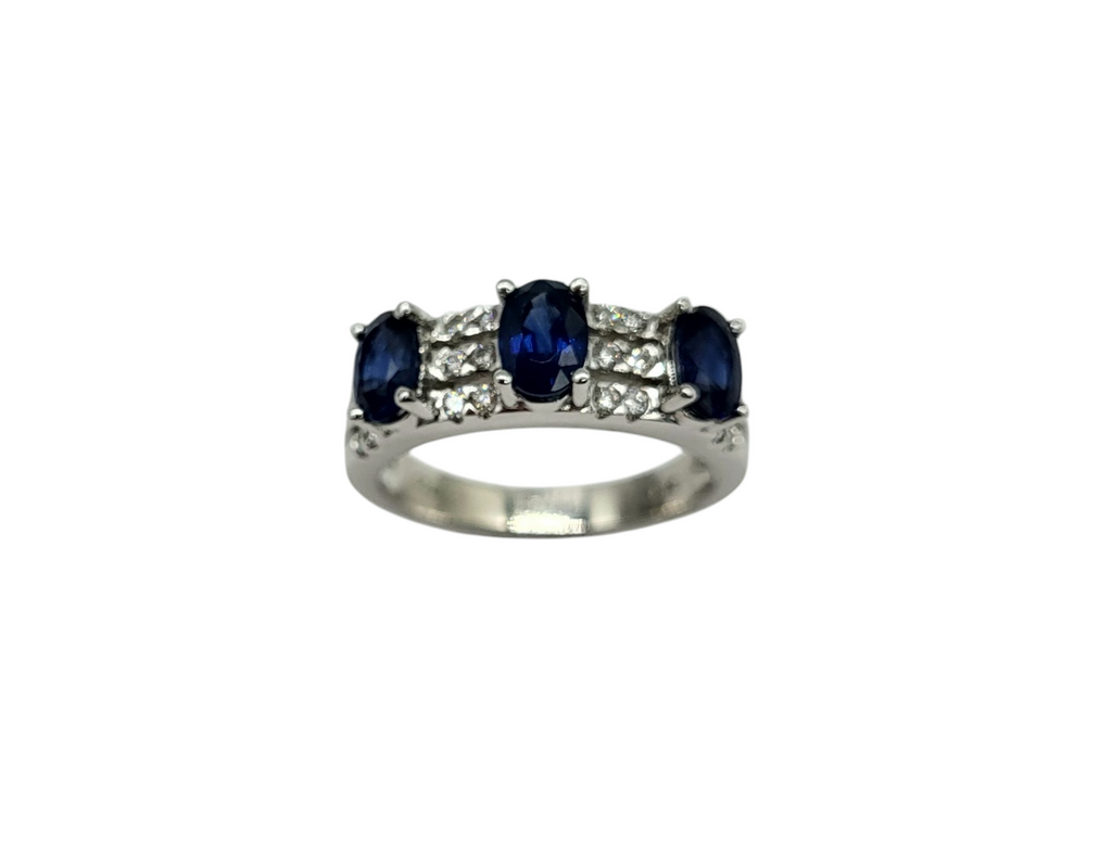 Sapphire and Diamond 3 Row Ring