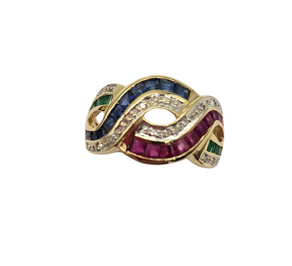 Ruby, Sapphire, Emerald, and Diamond Ring