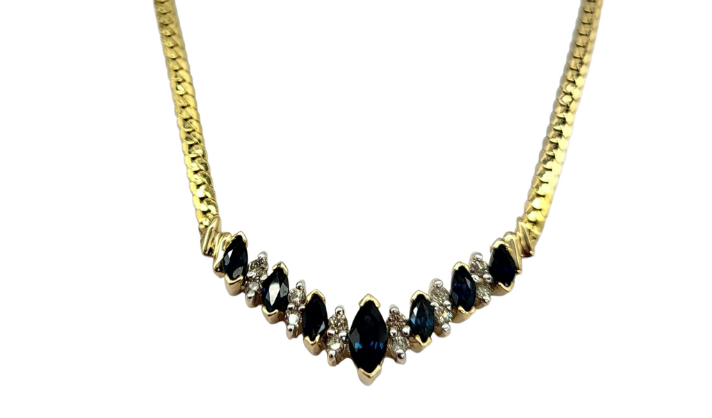 Sapphire and Diamond Stationary Necklace