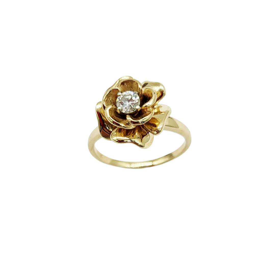 14 Karat Gold Floral Ring with Diamond