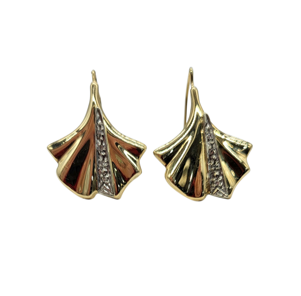 Gold Fan Earrings with Diamond Chips