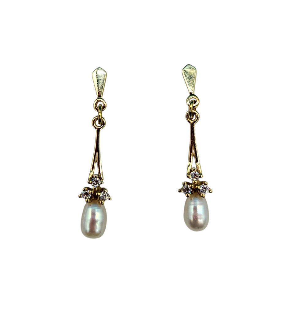 14 Karat Yellow Gold Seed Pearl Drop Earrings