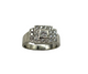 Silver ring with diamond accents on a white background