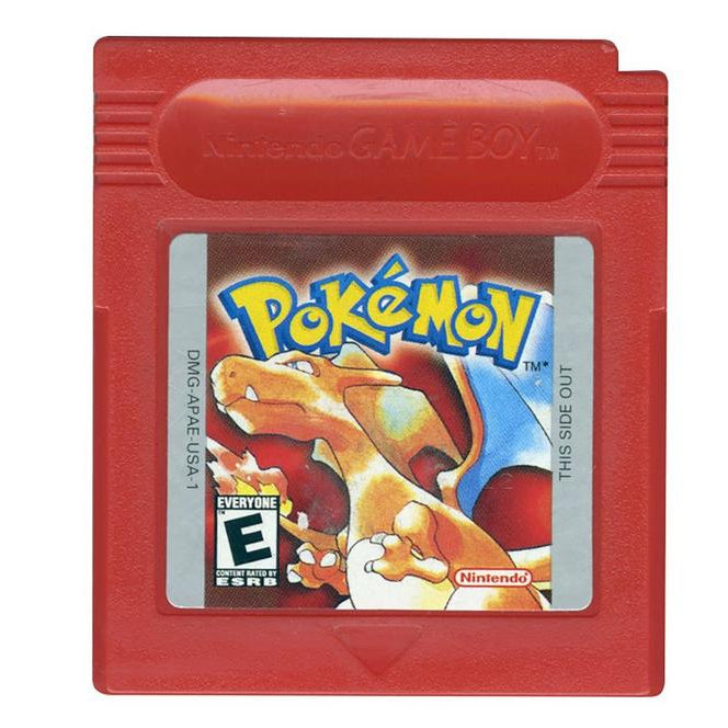 Red Game Boy cartridge with 'Pokémon' branding on a white background