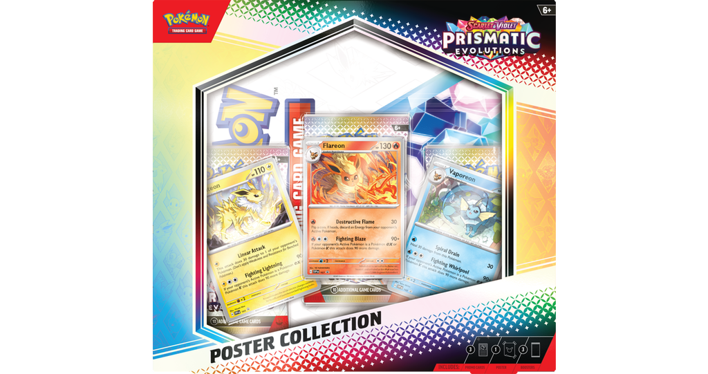 Pokémon Prismatic Evolutions poster collection packaging with colorful design