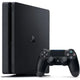 Sony PlayStation 4 Slim Console - 1TB Black gaming console and controller with Sony logo on a white background