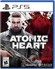 Game cover of 'Atomic Heart' for PlayStation 5 with a character holding a gun and red and black design elements.