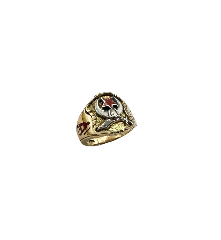 10k Yellow and White Gold Shriners Freemason Ring