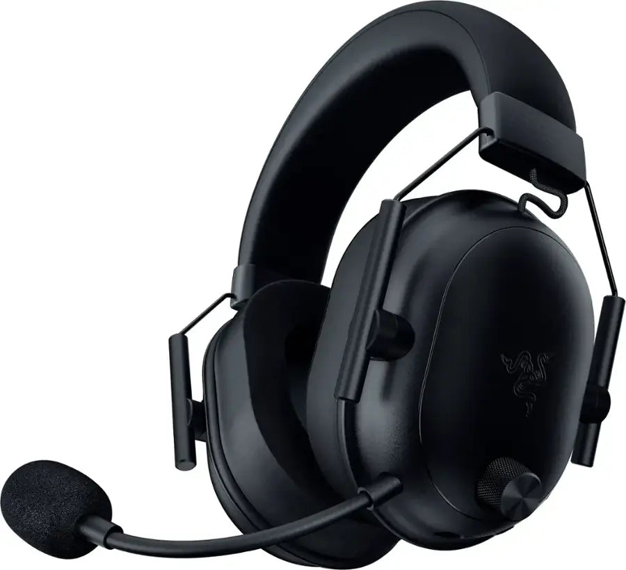 Razer BlackShark V2 HyperSpeed Wireless Gaming Headset with memory foam earcups and detachable wideband microphone, shown in sleek black finish.