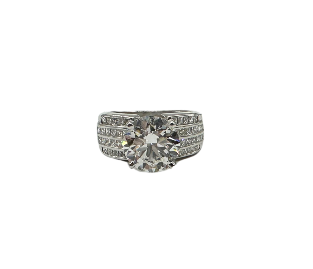 Platinum 4.01 CT Round Diamond Ring with Channel Set Accents front