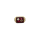 10K Yellow Gold Masonic Red Inlay Diamond Accented Signet Ring Gold ring with red stone and freemason Masonic symbols on a white background