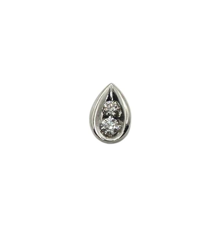 14K White Gold 2-Stone Diamond Teardrop Slide Pendant front 