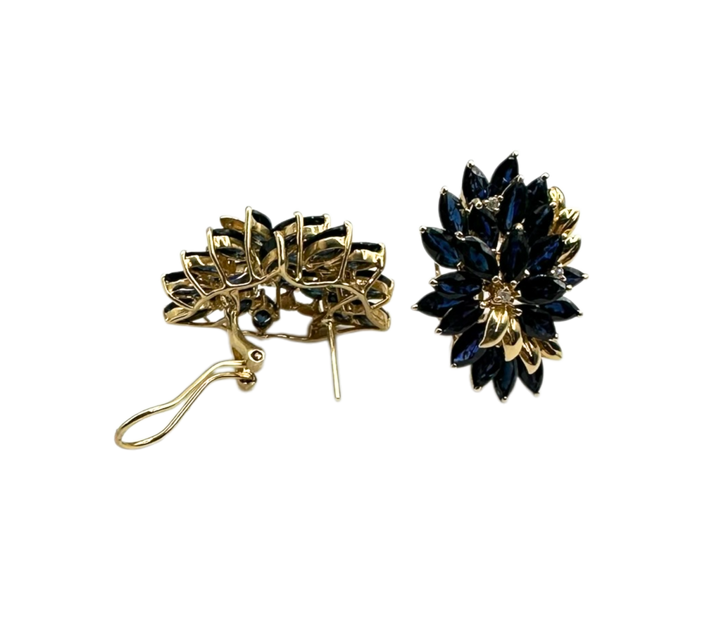 14K Yellow Gold Sapphire and Diamond Accent Earrings side