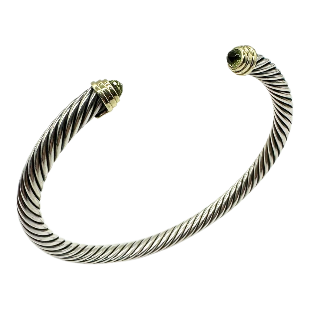 David Yurman Sterling Silver 14K Yellow Gold Peridot Cable Bracelet