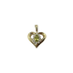 Heart-shaped gold pendant with a green gemstone on a white background