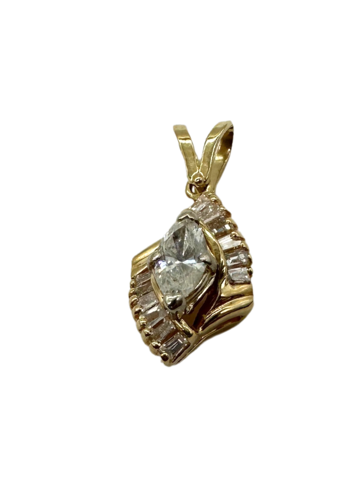 14k Yellow Gold Marquise & Baguette Diamond Pendant – 3/4 CTW