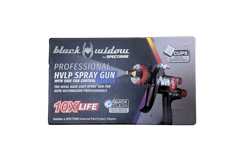 Black Widow by Spectrum HVLP spray gun packaging on a white background