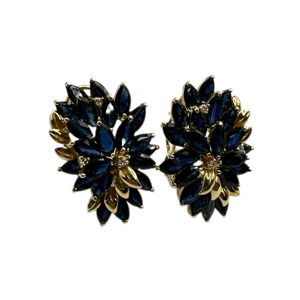 14K Yellow Gold Sapphire and Diamond Accent Earrings front