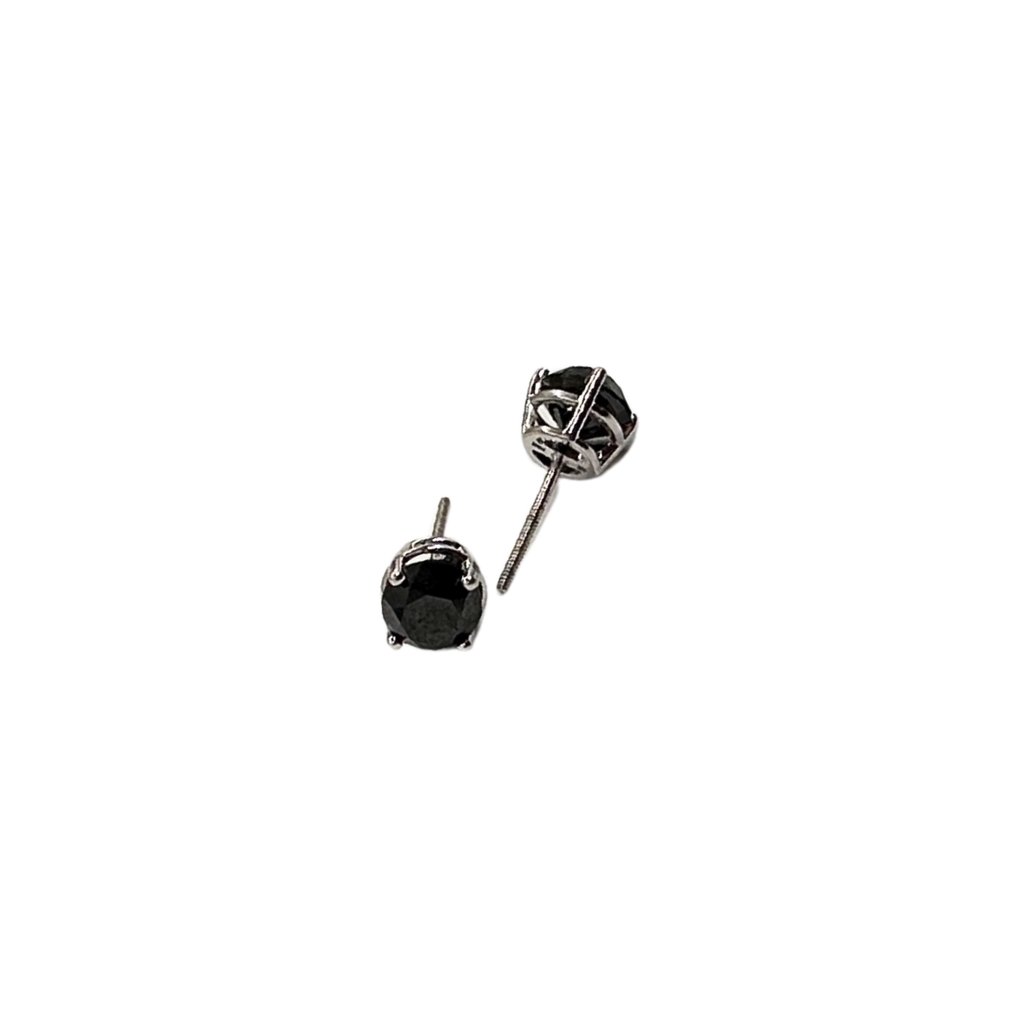 Black stud earrings on a white background
