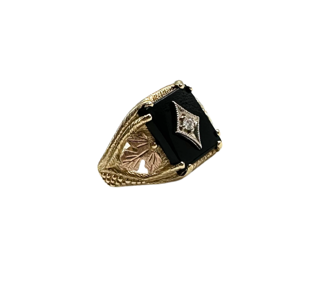 10K Tri-Color Black Hills Gold Onyx Ring with Diamond Accent