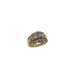 Gold ring with blue gemstones on a white background