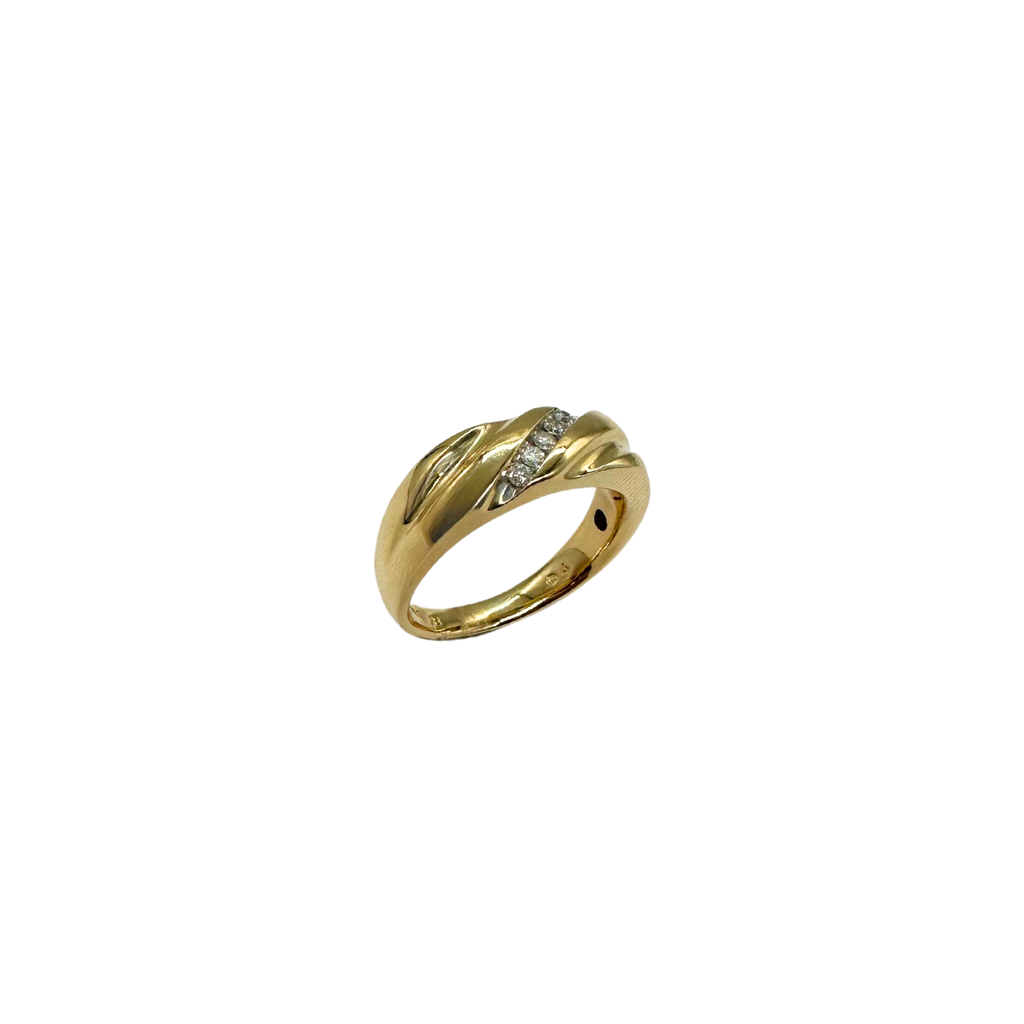 Gold ring with diamonds on a white background