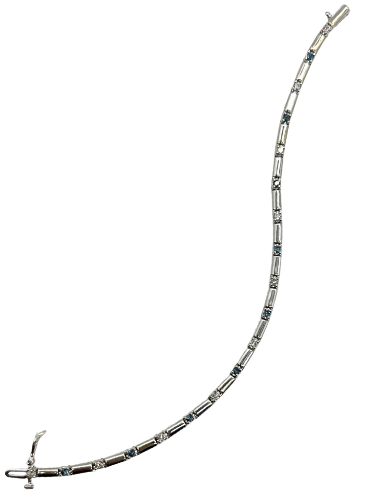 Silver necklace with gemstones on a white background