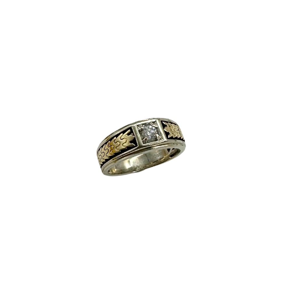 10-Point Diamond Solitaire 14K Yellow and White Gold Band