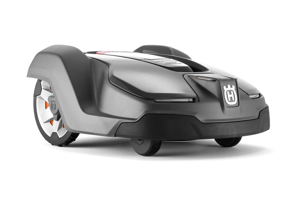 Robotic lawn mower on a white background
