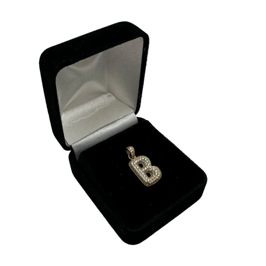 10K Yellow and White Gold 'B' Initial Charm/Pendant, 2 Grams, CZ Stones