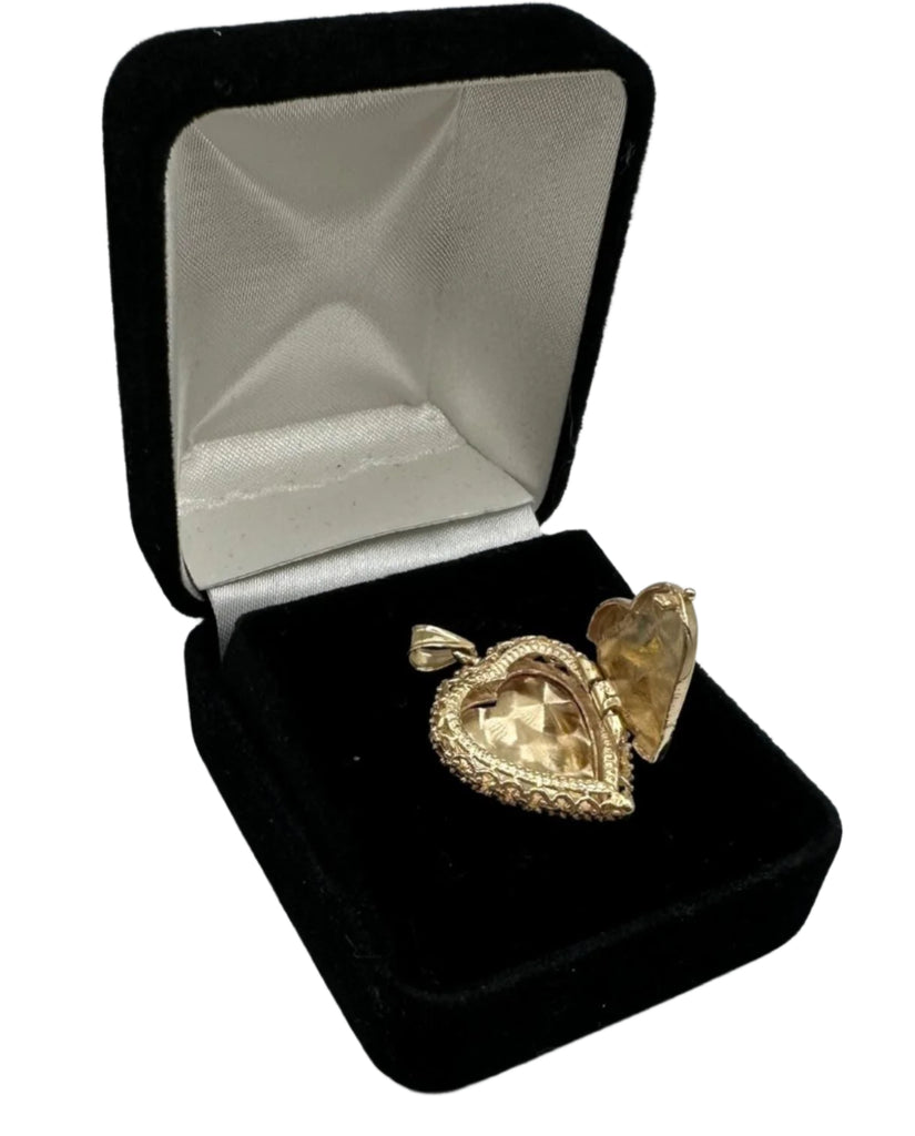 14k Yellow Gold Textured Heart Locket Pendant - 3.9 Grams