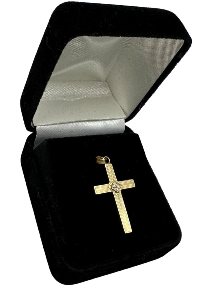 Etched Cross Pendant with Diamond Accent  14K Yellow Gold, 1 Gram