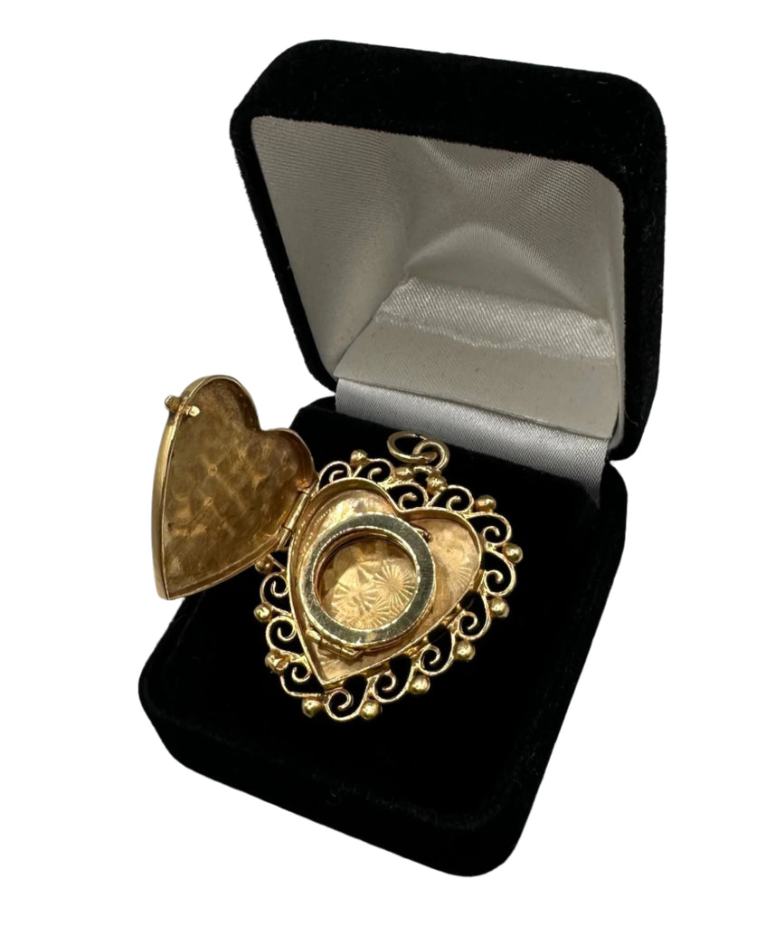 14k Yellow Gold Heart Locket Pendant with Pearl Center  9.7g
