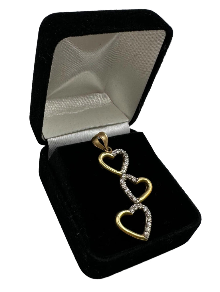 10k Yellow Gold Triple Heart Pendant with CZ Accents  2.1g