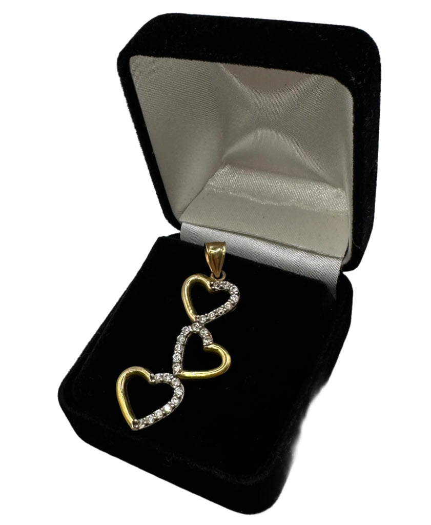 10k Yellow Gold Triple Heart Pendant with CZ Accents  2.1g
