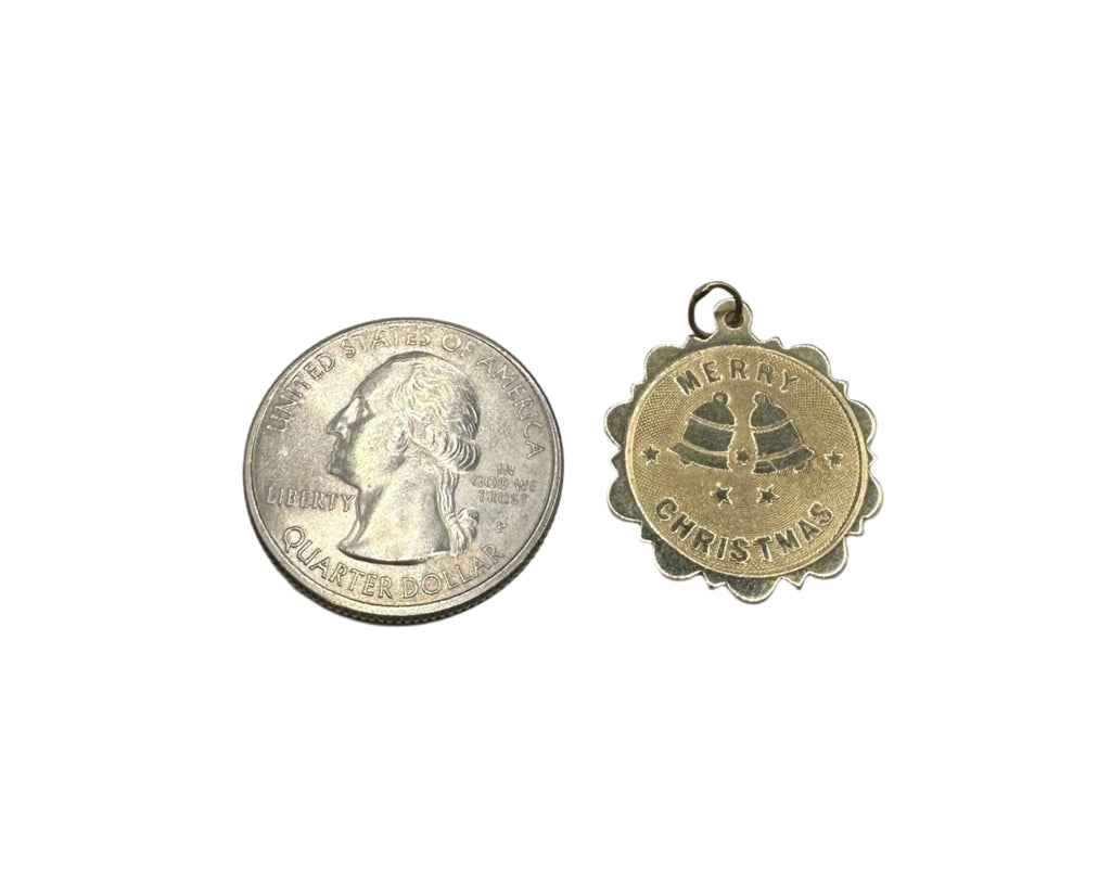 14K Yellow Gold "Merry Christmas" Pendant Charm  1.4 Grams