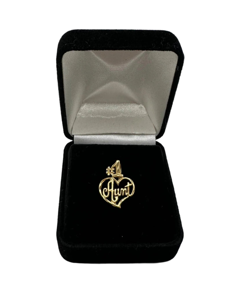 Number 1 Aunt Heart Pendant Charm - 14k Yellow Gold - 1.1 Grams