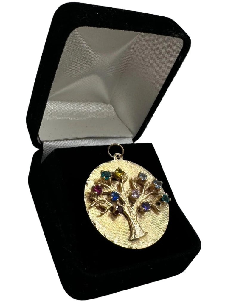 14K Yellow Gold Family Tree Pendant with Multicolor Gemstones