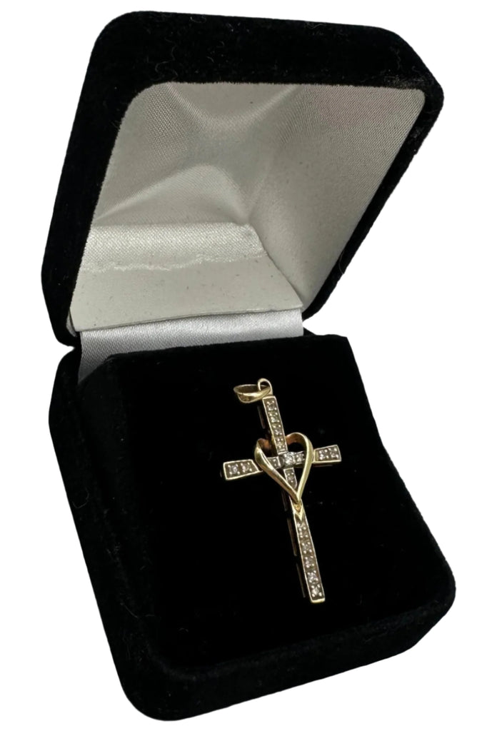 Vintage 10K Yellow Gold Cross and Heart Pendant with Diamond Accents - 2.02 Grams