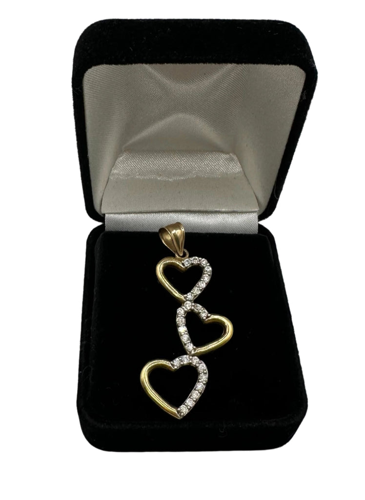 10k Yellow Gold Triple Heart Pendant with CZ Accents  2.1g